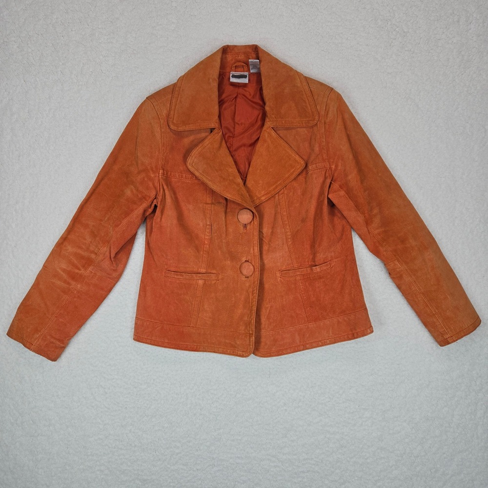 Chico's Women‎ Leather Suede Burnt Orange Western Jacket Size 1 Rust Retro Boho